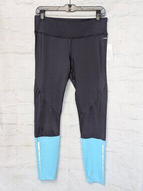 Jockey Sport Womens Colorblock Ankle Leggings Black Blue Reflective Sz M NWT